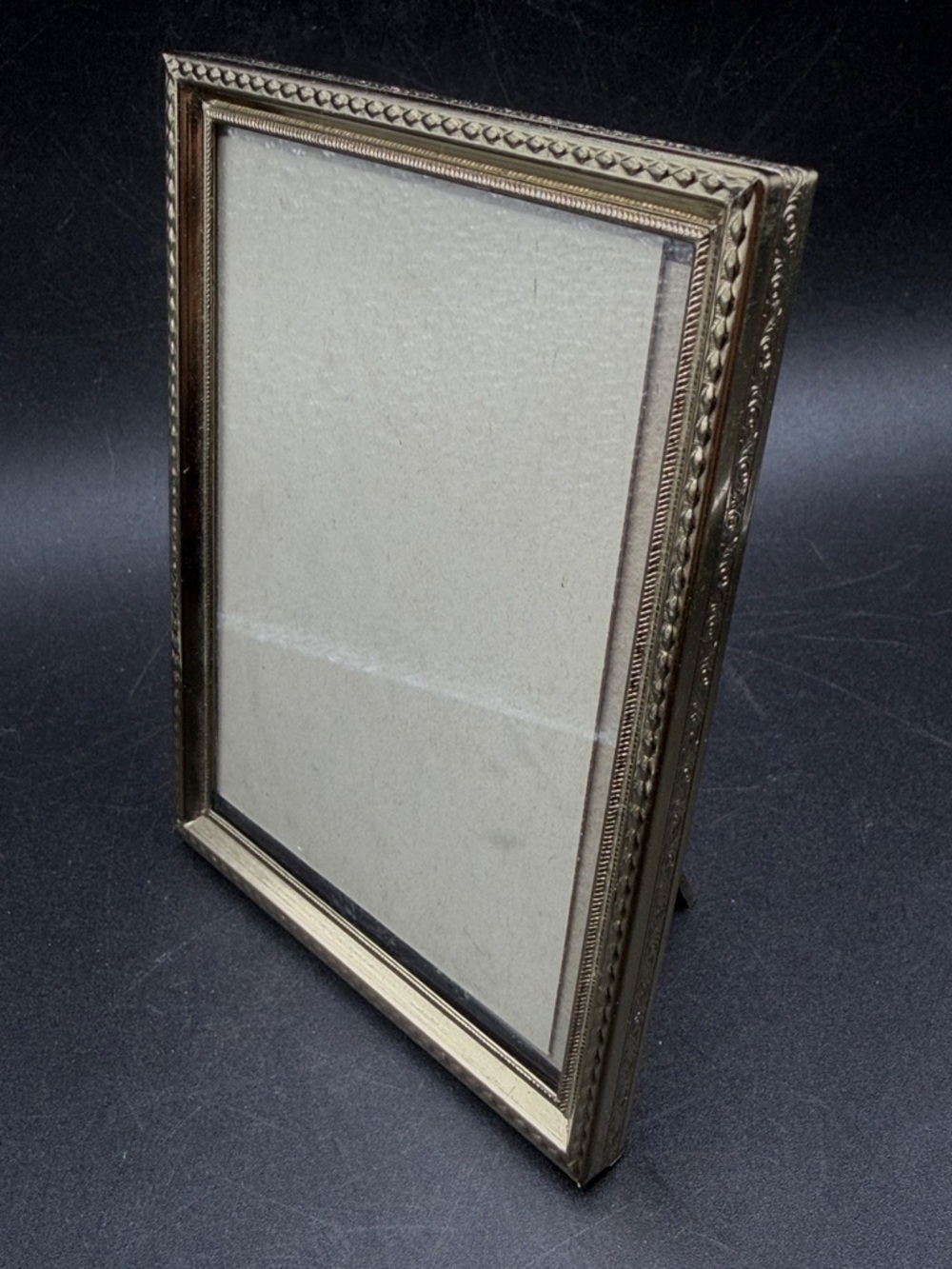 Vintage Brass Toned Metal Scrolled Motif Picture Frame With Kickback Stand Decor